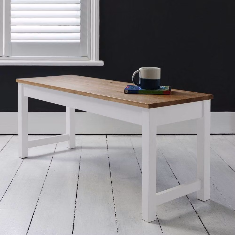 Nöa and Nani Annika Dining Set with Rectangular Table and 2 Benches in Natural Pine and White – 2