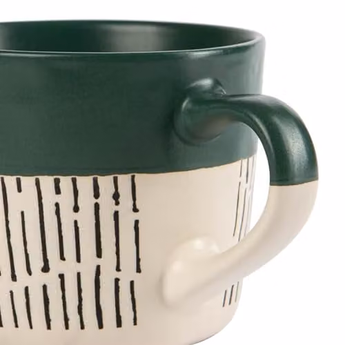 Nicola Spring Dipped Dash Stoneware Coffee Mugs, 475ml, Green, Pack of 2 – 2