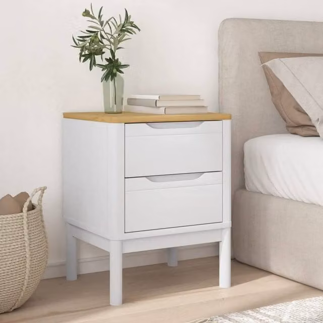 Berkfield Home Beautiful FLORO White Solid Wood Pine Bedside Cabinet W/D/H: 45 x 39 x 57 cm – 1