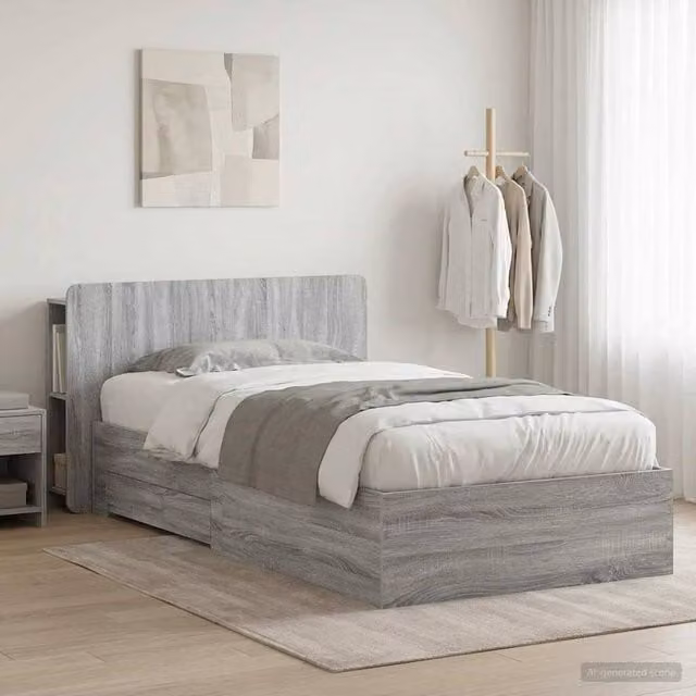Berkfield Home Grey Sonoma Bed Frame with Storage, W/D/H: 80 x 200 x 32 cm