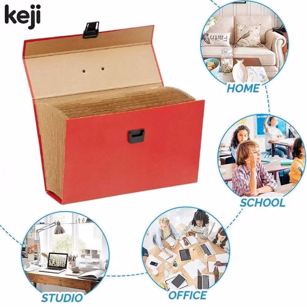 FLAVORA Red 13 Pocket Expanding A4 Cardboard Document Box File Organiser with Handles – 3
