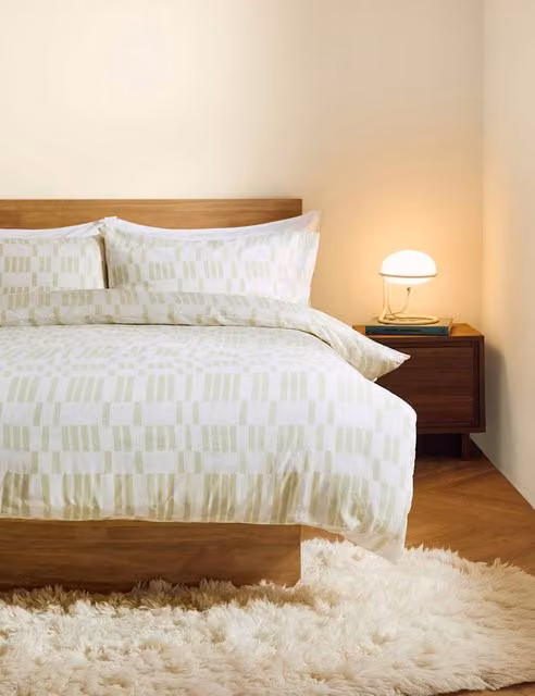 MADE Green Geometric Mako Satin Pure Cotton Reversible Duvet Cover Set, W: 180 cm, H: 200 cm