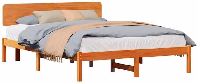 Berkfield Home Traditional Solid Pine Bed Frame with Headboard, Wax Brown, W/D/H: 200 x 190 x 206.5 cm