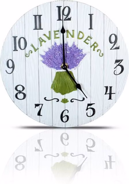St Helens & Home Garden Lavender Pattern Round Quartz Wall Clock in White, Diameter: 27 cm
