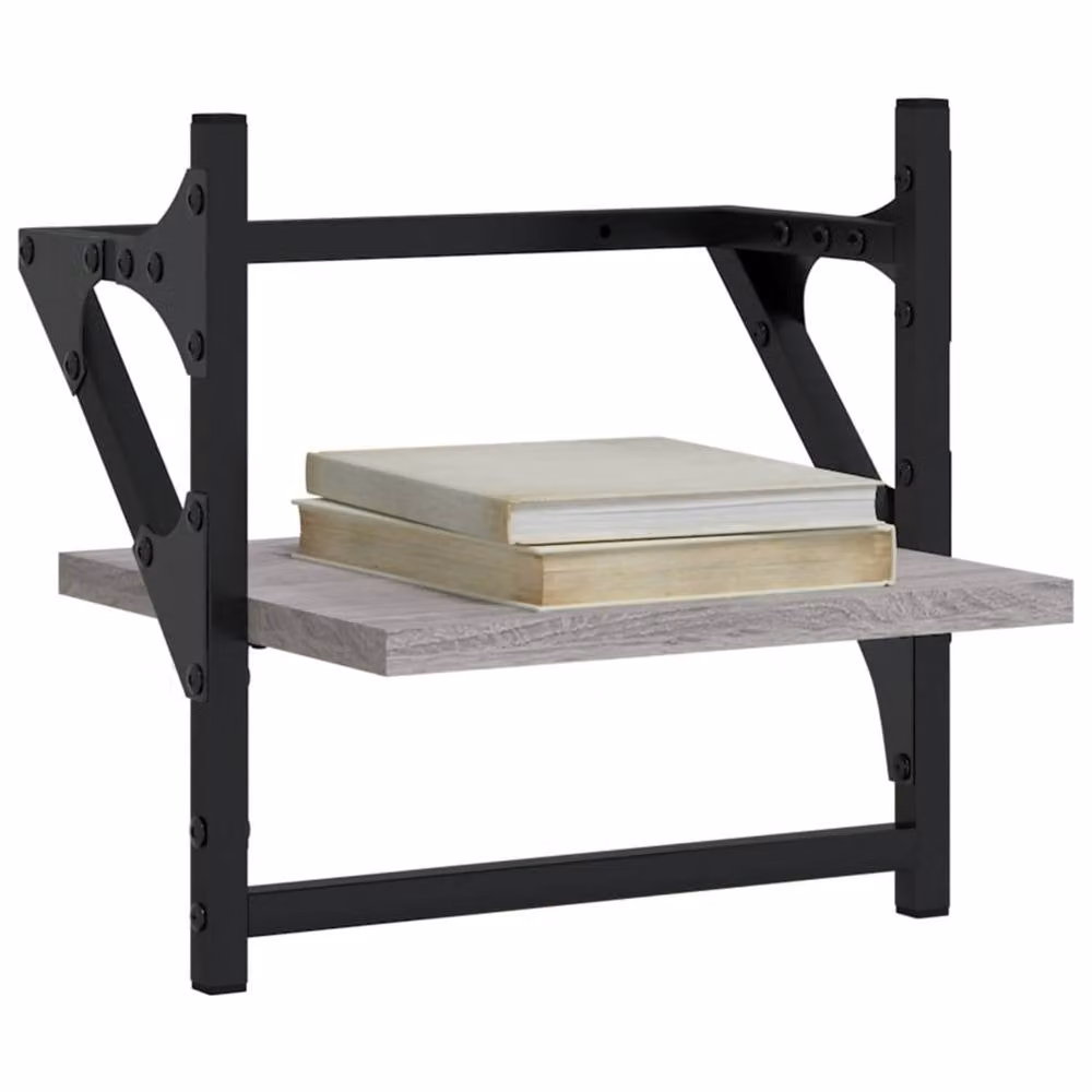 Berkfield Home Wall Shelves with Hanging Rods, 2 Piece Set, Grey Sonoma, W/D/H: 30 x 25 x 30 cm – 3