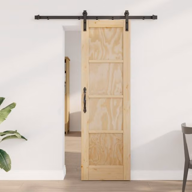 Berkfield Home Rustic Solid Wood Pine Sliding Door with Hardware Set, Beige, W: 61 cm, H: 198.5 cm