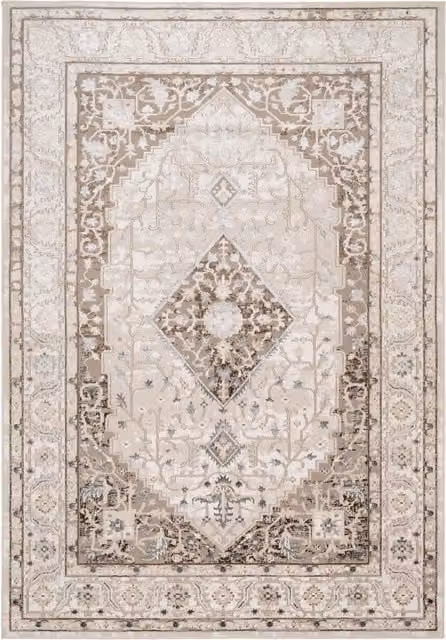 Kukoon Beige Traditional Medallion Luxury Sheen Oriental Rug, W: 120 cm, L: 170 cm – 1