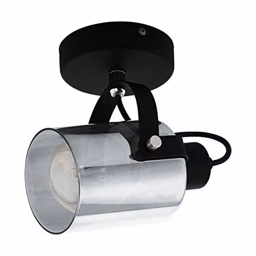 Loops Modern Wall Light in Black Chrome with Transparent Glass Shade, E27