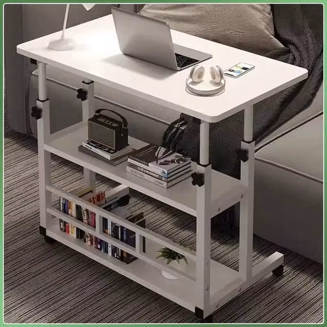 EONLION White Foldable Mobile Over Bed Table and Height Adjustable Writing Desk