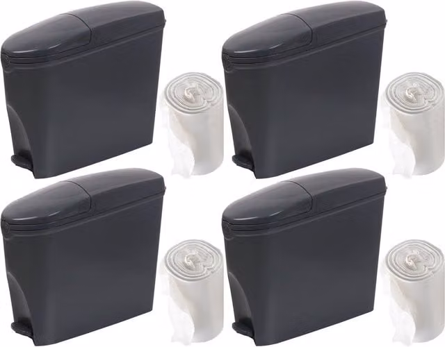 ProKleen Grey Pedal Operated Toilet Sanitary Bin with 4 x 20L Capacity and 200 Bin Liners – 1
