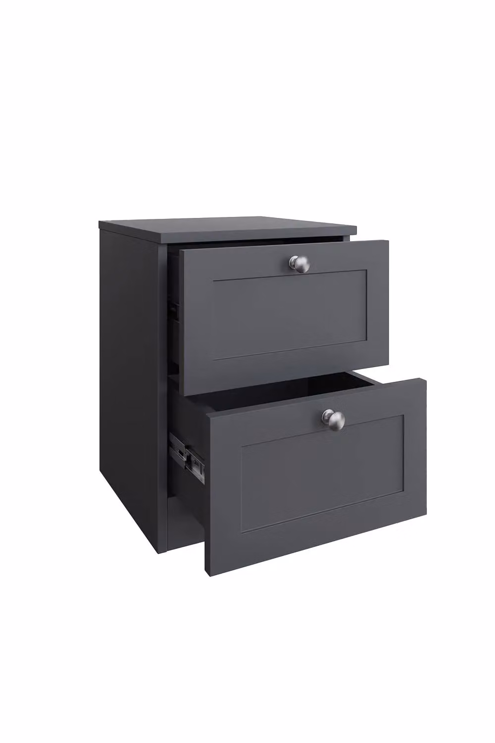 FWStyle Panelled 2 Drawer Bedside Chest in Grey, H 55 cm x W 40 cm x D 40 cm – 3
