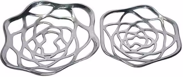 Homescapes Set of Two Silver Metal Floral Decorative Tabletop Bowls