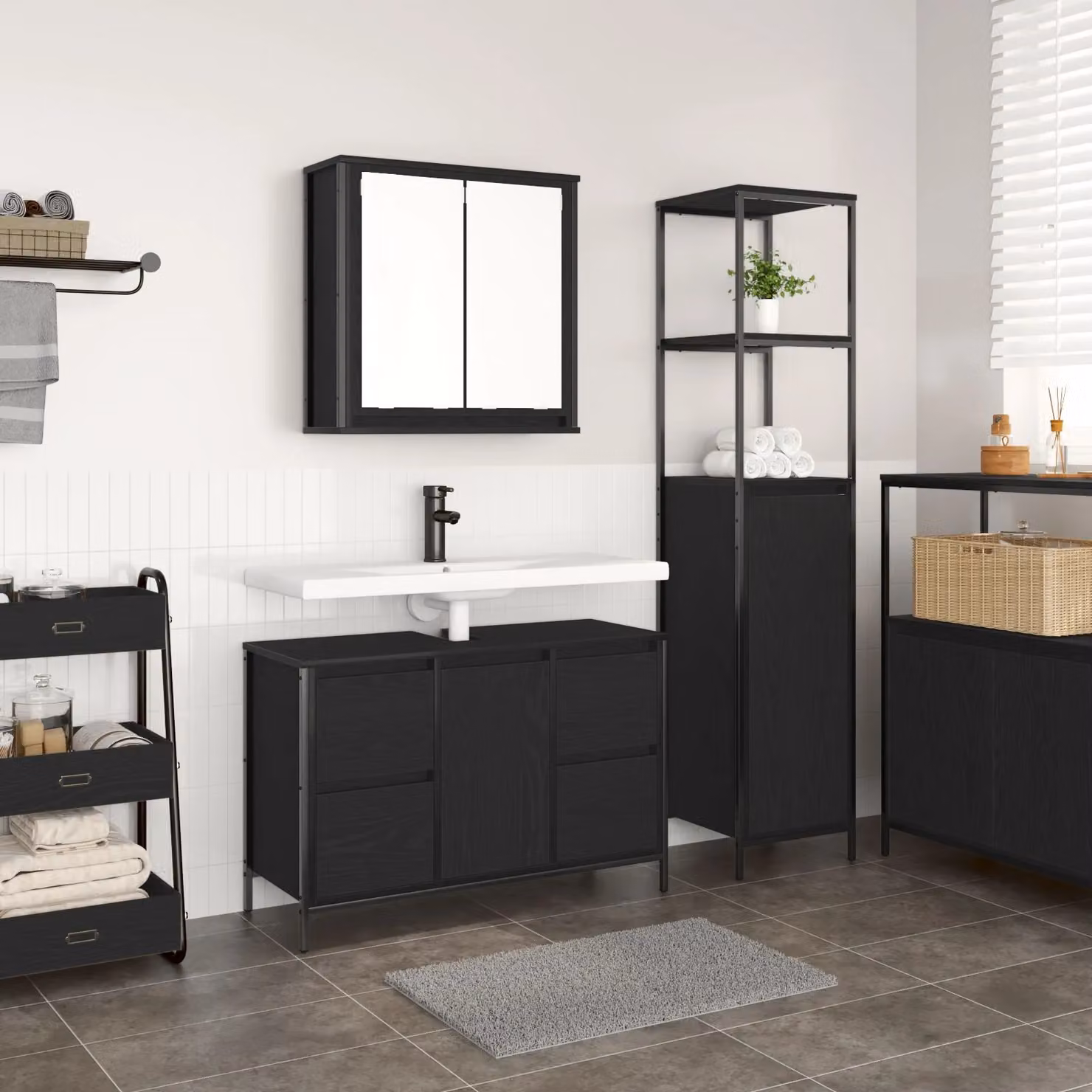 Berkfield Home Modern Black Oak Bathroom Vanity Unit Set of 2, W/D/H: 165 x 90 x 36 cm – 2
