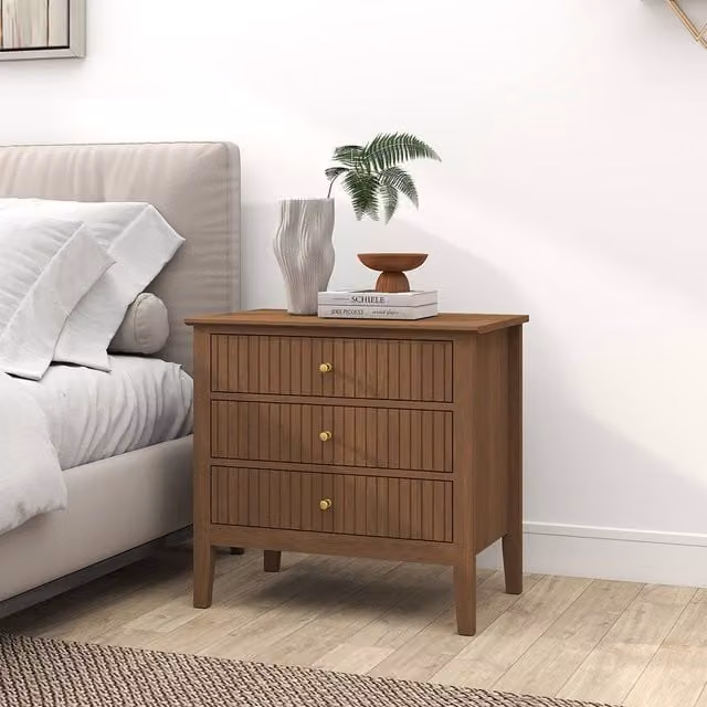 Melody Maison Hales Large 3 Drawer Bedside Table in Brown Wood