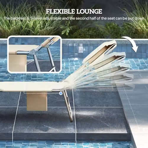 Outsunny Set of 2 Folding Garden Sun Loungers with Adjustable Headrest and Reading Hole, Beige – 3
