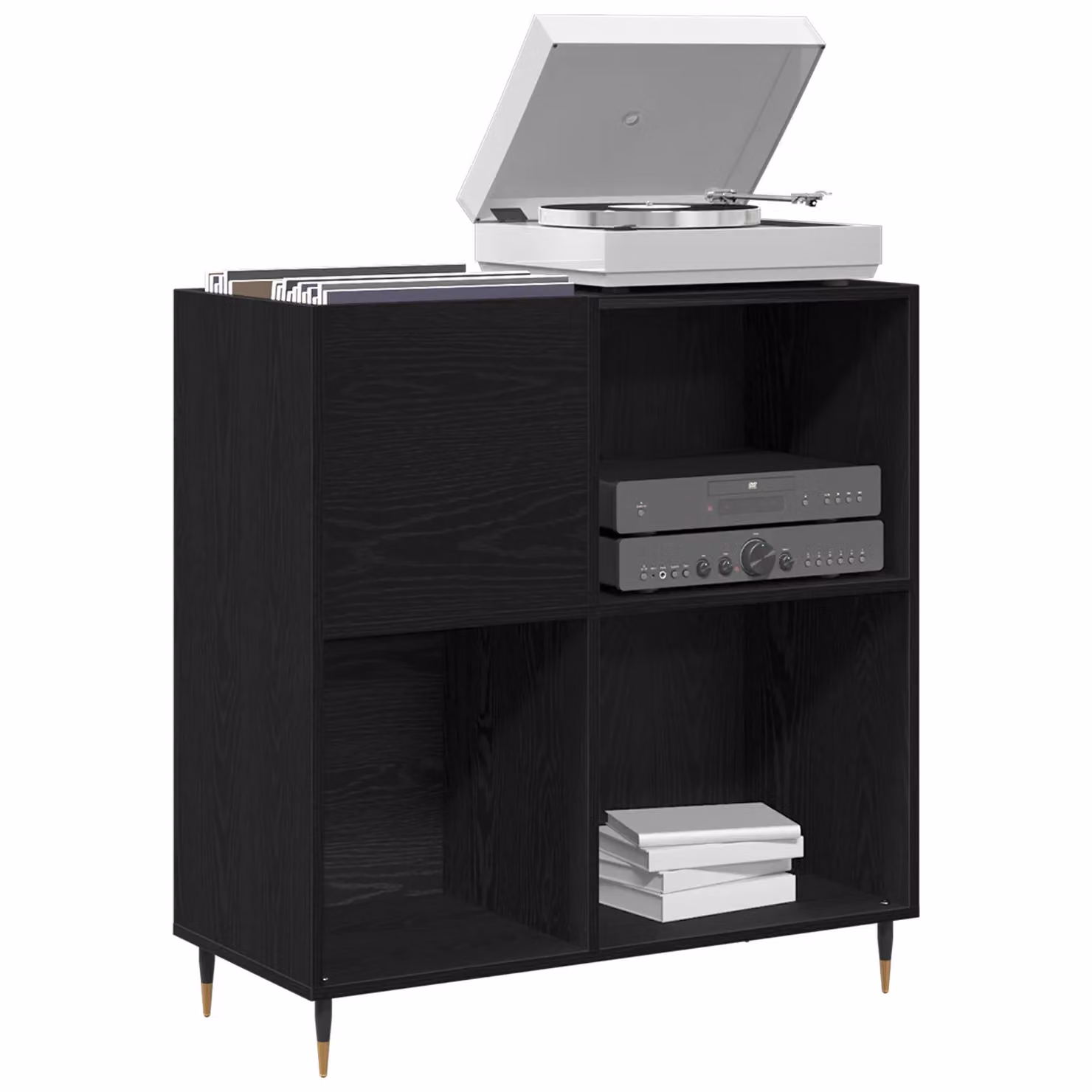 Berkfield Home Black Oak Record Cabinet with Media Compartments, W/D/H: 84.5 x 38 x 89 cm – 3