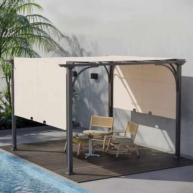 Outsunny Outdoor Retractable Pergola Gazebo with Adjustable Canopy in Beige
