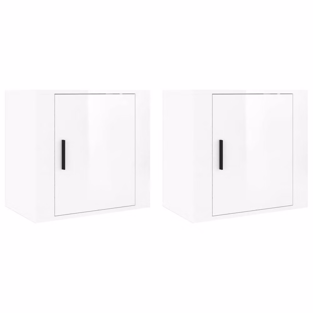 Berkfield Home Elegant Wall-mounted Bedside Cabinets, 2 Piece Set, High Gloss White, W/D/H: 50 x 30 x 47 cm