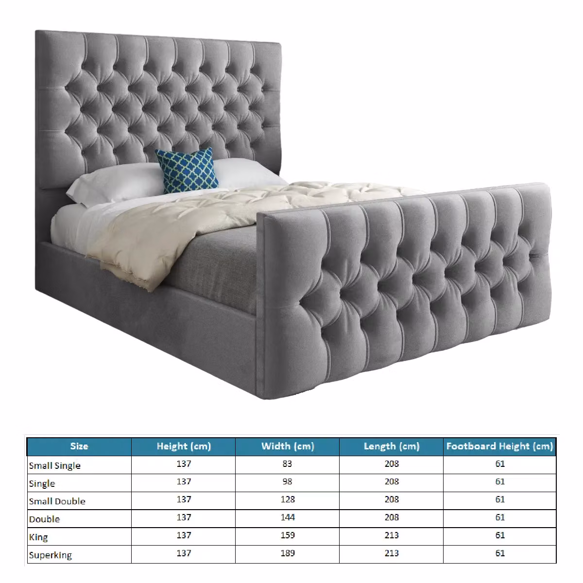 Casani Novara Upholstered Velvet Bed Frame in Grey, W/D/H: 180 x 137 x 159 cm – 4