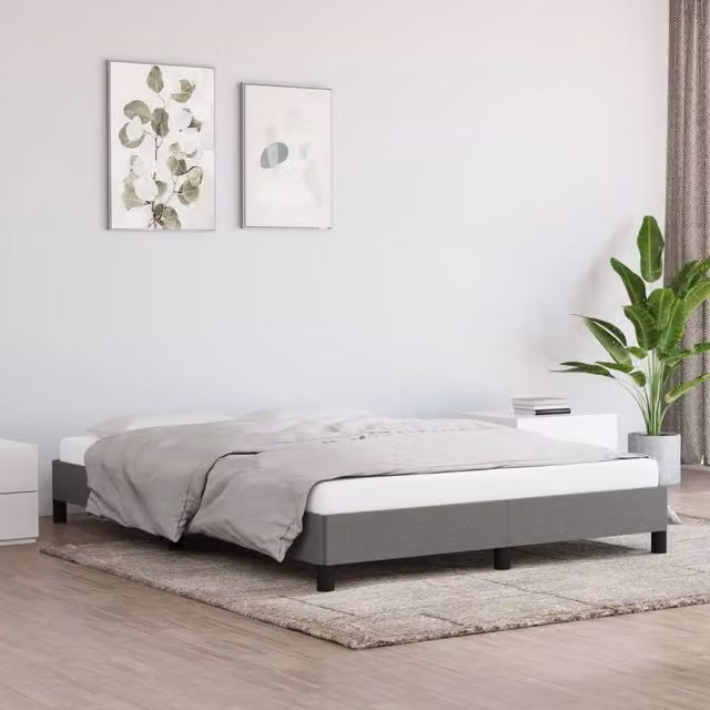 Berkfield Home Upholstered Fabric Double Bed Frame, Grey, W: 135 cm, L: 190 cm – 1