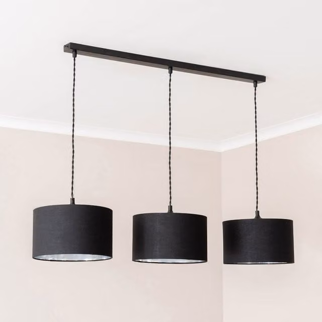 ValueLights Reni 3 Drop Bar Metallic Shade Pendant Ceiling Light in Matte Black and Chrome
