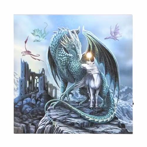 Lisa Parker Protector of Magick Light Up LED Canvas Plaque in Multicolour Turquoise and Petrol, W/D/H: 30 x 30 x 3 cm – 1