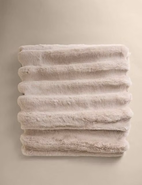 M&S Beige Knitted Ribbed Chunky Adult Throw