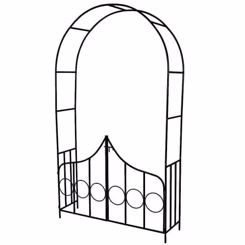 tectake Steel Garden Arch with Gate and Trellis in Green, W/D/H: 140 x 40 x 240 cm