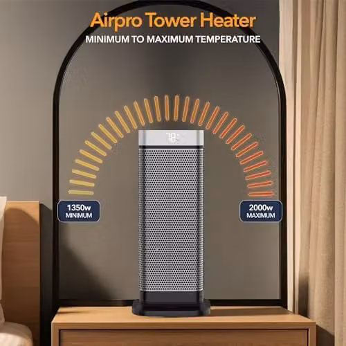 Air Pro 17 inch Portable Ceramic Electric Space Heater with LED Display and Remote Control in Grey – 8
