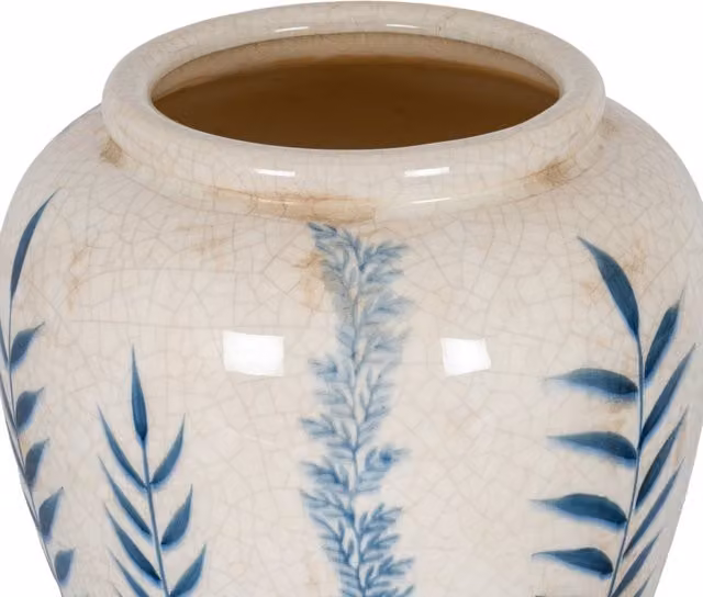 KDMK Classic Round Ceramic Olpe Vase with Blue and White Floral Decor