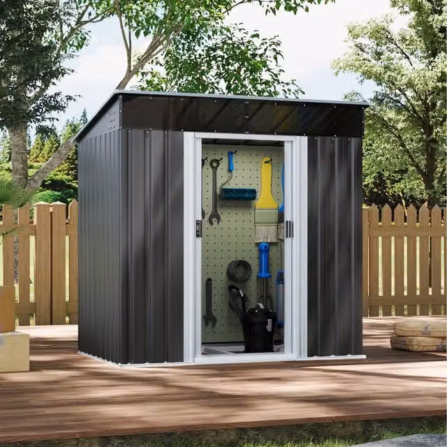 Livingandhome Pent Roof Garden Shed with Transparent Acrylic Window in Anthracite Black