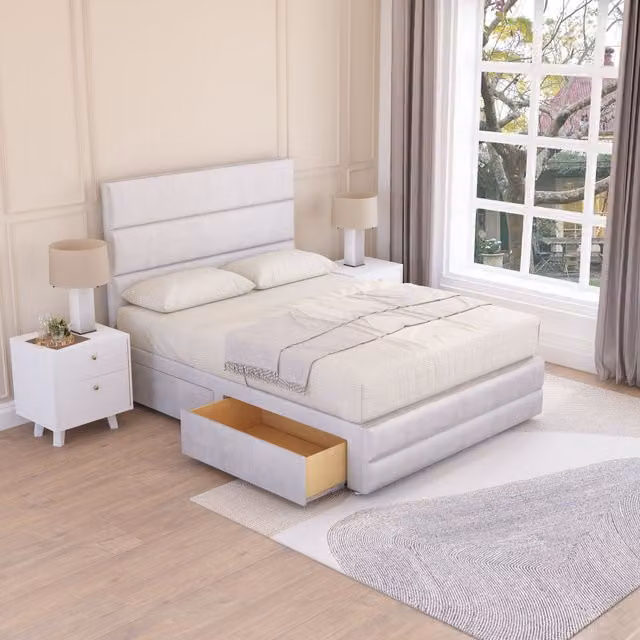 Sloomy Monaco Upholstered Velvet Bed Frame with Headboard in Silver, Super King, W/D/H: 200 x 200 cm