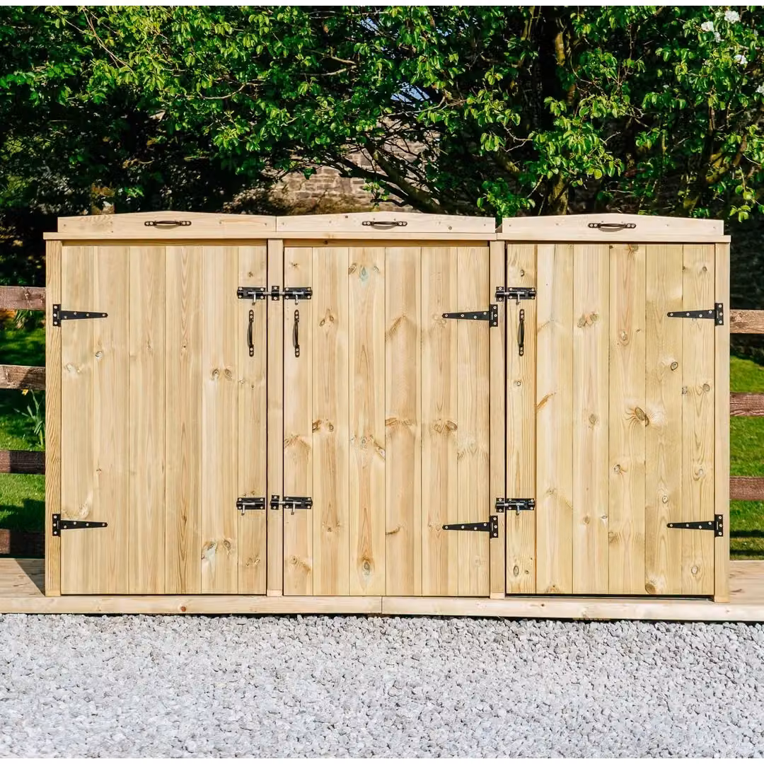 Buttercup Farm Chatburn Triple Wood Wheelie Bin Store in Beige, W/D/H: 180.5 x 120 x 76 cm – 3