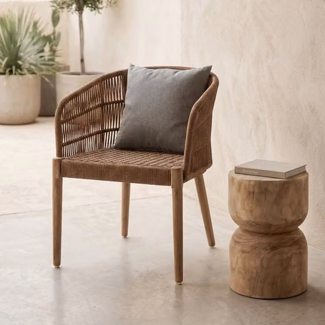 Fifty Five South Scandinavian Armchair with Solid Wood Frame and Rope Detail in Beige – 1