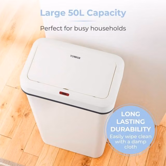 Tower 50L Rectangular SensorBin in White