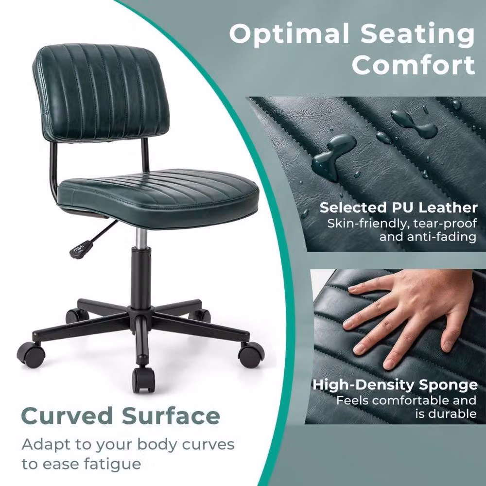 Costway Dark Green PU Leather Swivel Executive Office Chair with Height Adjustment – 7