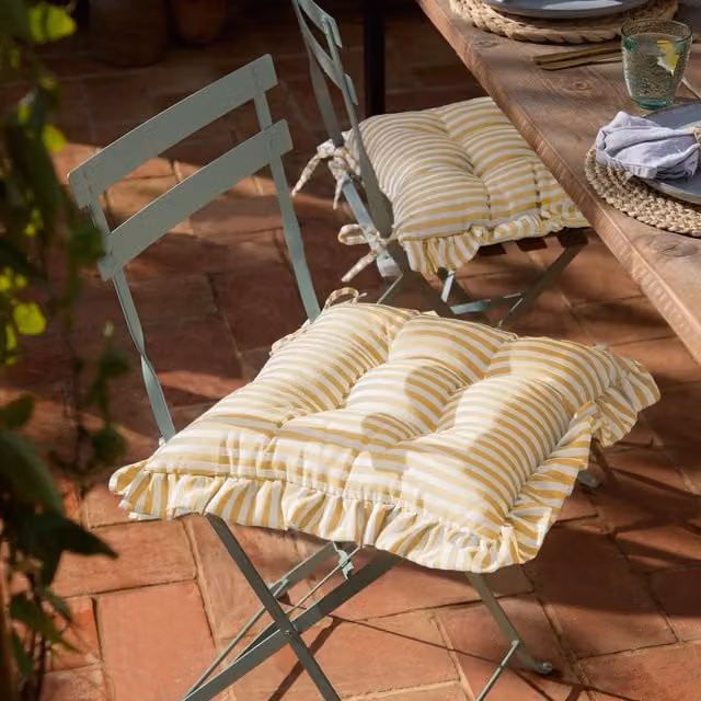 Make It A Home Millie Ruffle 2 Pack Yellow Weatherproof Indoor-Outdoor Square Seat Pads