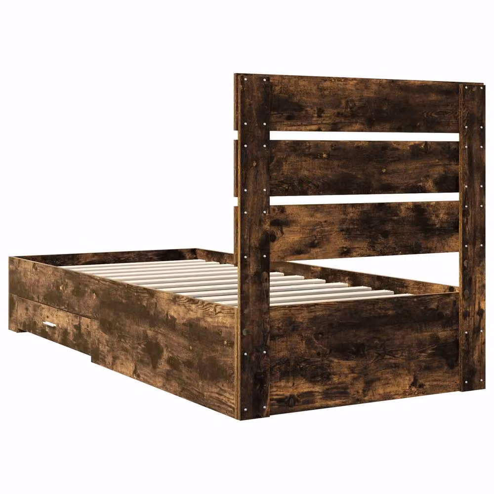 Berkfield Home Modern Bed Frame with Drawer in Smoked Oak Brown, W/D/H: 90 x 190 cm – 4