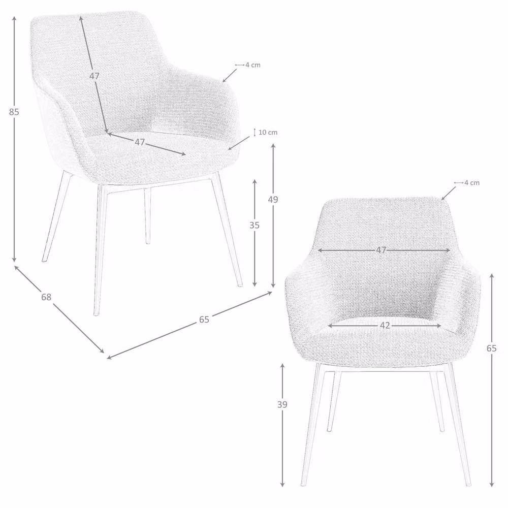 Angel Cerda Grey Fabric Dining Chair with Armrests and Metal Frame – 4
