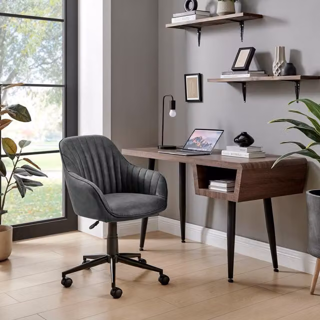 FurnitureboxUK Booker Modern Executive Swivel Office Chair in Black and Grey with Armrests and Castors