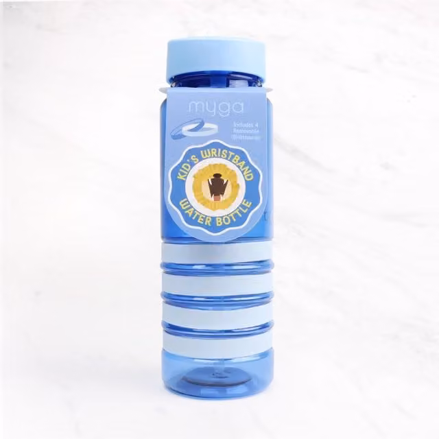 Myga Blue Lion Kid's Wristband Water Bottle, 400 ml Leakproof Plastic Screw Top
