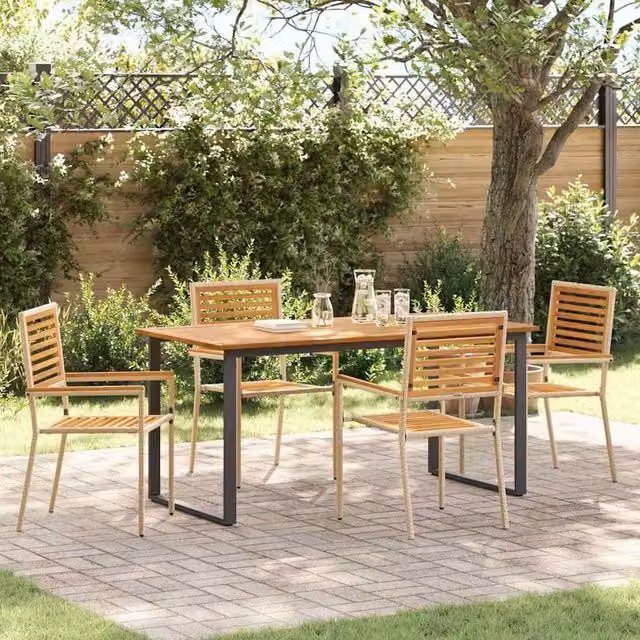 Berkfield Home 5-Piece Garden Dining Set in Beige Solid Acacia Wood