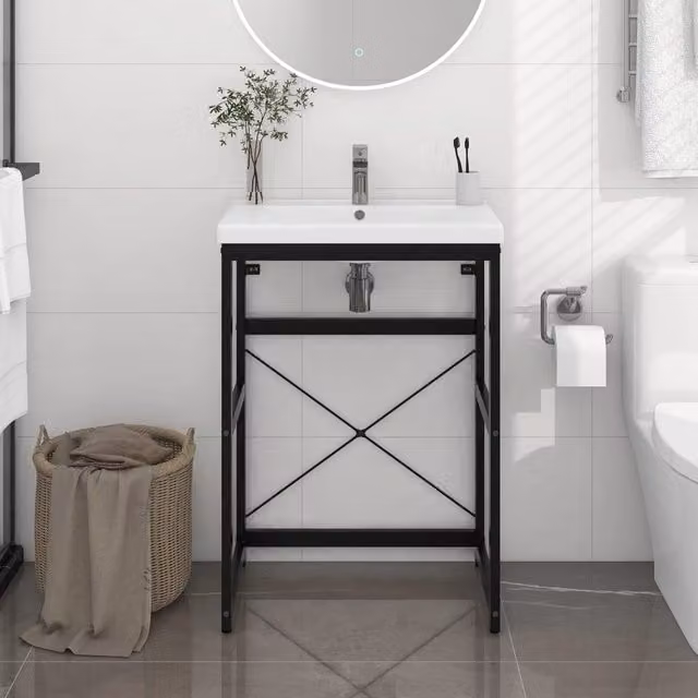 Berkfield Home Black Industrial Metal Bathroom Washbasin Frame, W: 59 cm, D: 38 cm, H: 83 cm – 1