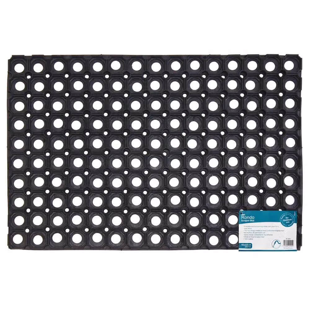 JVL Rondo Rubber Ring Scraper Doormat, Black, Pack of 2, W: 40 cm, D: 60 cm – 5