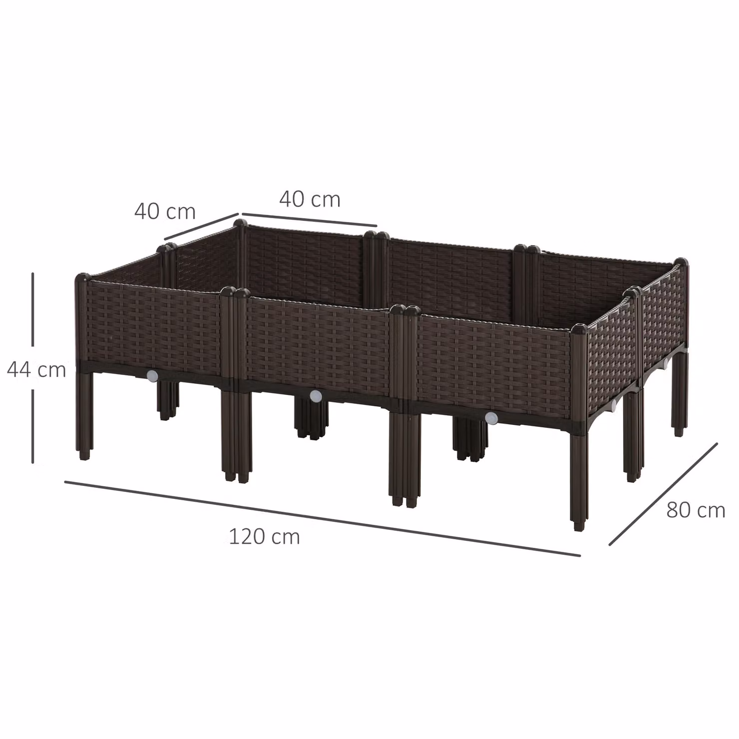 Outsunny Set of 6 Brown Plastic Raised Planter Boxes for Vegetable Gardens, W: 40 cm, H: 44 cm, Volume: 40 l – 3