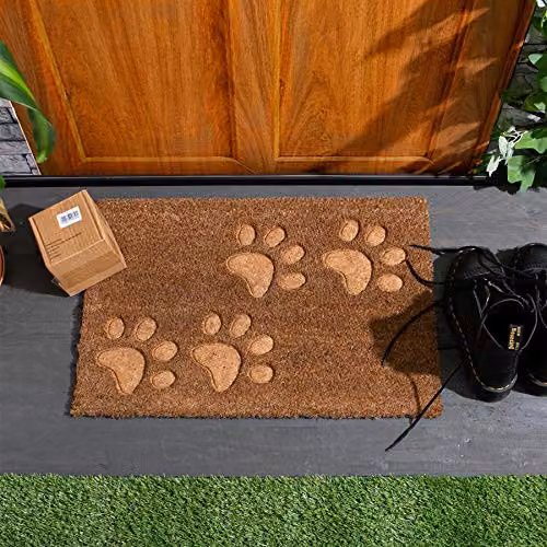 Nicola Spring Coir Door Mat with Embossed Paw Prints, Brown, W/D: 60 x 40 cm – 2