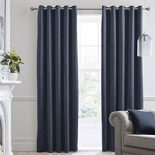 Laurence Llewelyn-Bowen Montrose Blue Velvet Blackout Eyelet Curtains, 2 Panels, W: 117 cm, H: 137 cm