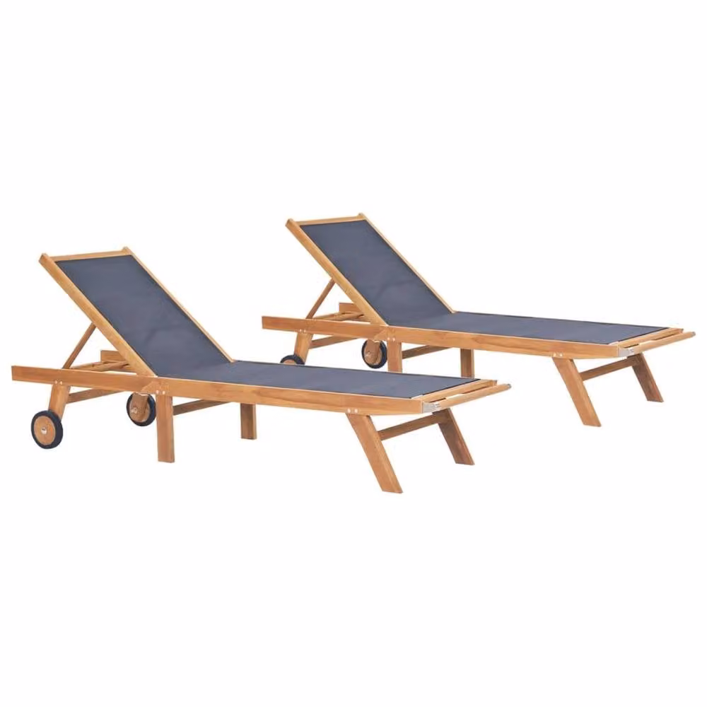 Berkfield Home Beautiful Set of 2 Folding Sun Loungers in Brown Solid Teak with Castors and Adjustable Headrests – 2