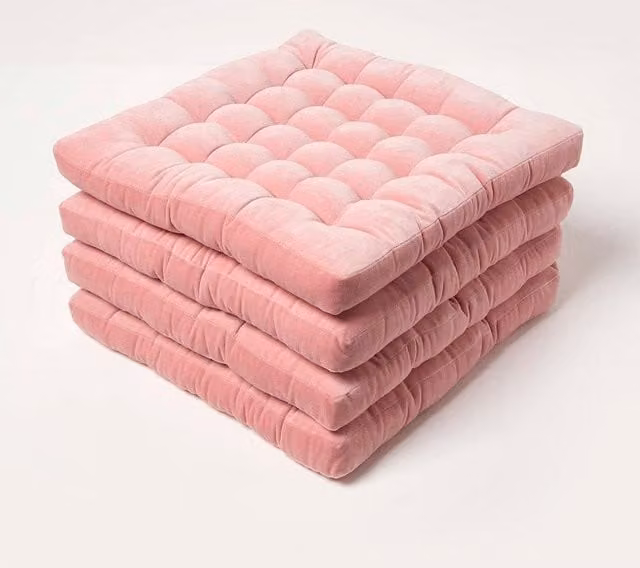 Homescapes 4 Pack Luxury Cotton Velvet Seat Pads in Pink, W/D/H: 40 x 40 x 40 cm – 1