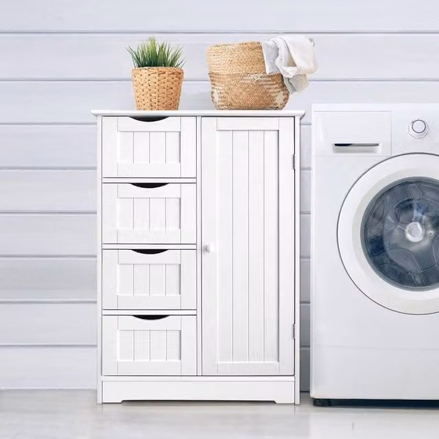 EONLION White Pine 4 Drawer Bedside Cabinet and Shelving Unit